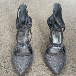 Michael Kors Heels Dark Silver Sparkles Strappy Closed Toe Size 8.5M